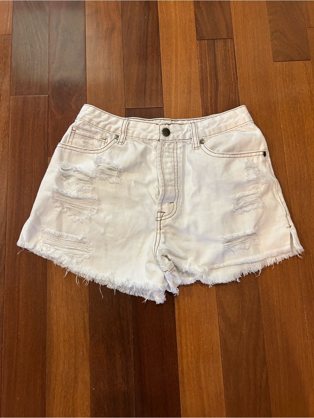 easel White Distressed Frayed Hem Denim Shorts size S